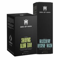 Den of Man Shaving Alum Stone Bar (fitkari) and 50gm Hygiene Wash For Jock Itch, Daily Cooling & Refreshing Combo Pack