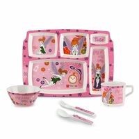 Cello Kidzbee Pentameal Tinker Bell Melamine Meal Set for Kids, Set of 5, Light Pink | BPA Free and Food-Grade Material | Attractive and Kidfriendly Designs | Break Resistant & Durable Set