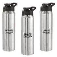 Nirlon Stainless Steel Single Wall Water Bottle With Flip 900 ml (3 Pcs)