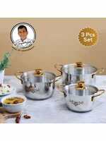 Wonderchef Gold Stanton Stainless Steel Casserole Set 3 Pieces, 3.7L, 2.9 L, 2 L, 1 Year Warranty