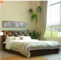 Bashira Upholstered Queen Size Bed In Brown Colour & Walnut Finish With Box Storage