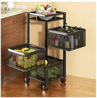 TEX-RO Kitchen Trolley with Wheels, Kitchen Organizer Items and Storage Solutions for Square Kitchen Organizer and Kitchen Accessories Items (Black,Layer 3)