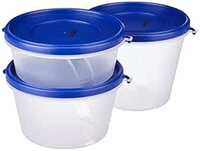 Amazon Brand - Solimo Nestable & Stackable Polypropylene Container Set, Round, Set of 3, Blue