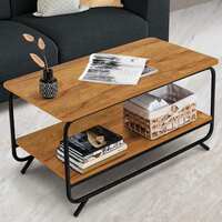 ₹1000 Off Coupon - ABOUT SPACE Coffee Table - 2 Tier Space Saving Living Room Furniture Lightweight Sofa Table Center Table with Metal Frame & Adjustable Bushes for Home, Office (Teak Color- L 92.5 x B 47 x H 48 cm)