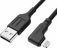 Ambrane Lightning Cable, 12W Fast Charging, L Shape for Easy Holding, Fishnet Nylon Braided