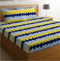 BSB HOME 100% Microfiber bedsheet for Double Bed with 2 Pillow Covers Breathable | Wrinklefree and Softtouch Zig-zag Print Sheet- Yellow & Blue