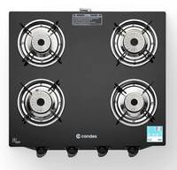 Candes Glass 4 Burner Gas Stove Toughened Glass , Manual Ignition Gas Chulha