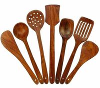 Simran Handicrafts Wooden Serving And Cooking Spoons Wood Brown Spoons Kitchen Utensil Set Of 7 - 8.3 Cm