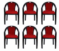 PETALS Royal Plastic Cushion Chairs for Home (Black, Set of 6)