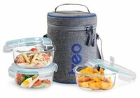 Treo by Milton All Fresh Borosilicate Glass Tiffin, 400 ml, Set of 3, Transparent