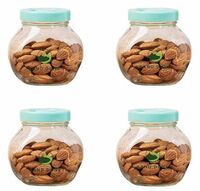 SAND DUNE Set of 4, 200 ml Each Storage Glass Jar Green Plastic Cap, Transparent | BPA Free |Aachar Pickle, Dry Fruits, Masala, Spices, and dals.
