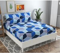 BSB HOME Premium Double Bedsheet with 2 Pillow Covers - 160 TC Supersoft Glace Cotton - Breathable & Wrinkle Free - 3 Pcs Set | Light Grey & Yellow Striped