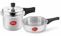 Pigeon by Stovekraft Mini Combi Aluminium Pressure Outer Lid Cooker Set, 2 and 3 Litres with Common Lid (12610) - Silver