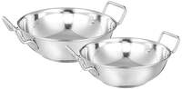 Solimo Stainless Steel Induction Bottom Kadhai Set (2 pieces, 2 Liters, and 3.6 Liters)