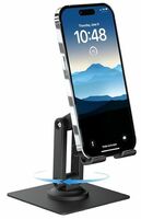 Ambrane 360° Rotation, Foldable Design Mobile Stand with Stable Metalic Round Base, Multiple Height & Angle adjustments Compatible with Smartphones, Tablets, Kindles & iPad (Twistand 360, Black)