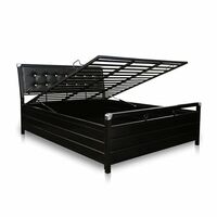 Royal Interiors Torrik Metal Single Bed with Storage and Foam Mattress | Wrought Iron Single Size Cot with Hydraulic Storage| Single Cot Bed for Bedroom with Headboard & Footboard (75X48), Dark Black