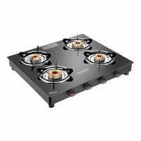 Candes Manual Gas stove 4 burner , 6 mm Toughened Glass , Dies Cast Alloy Burner 
