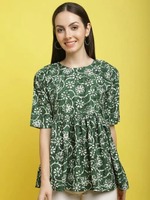 Fabflee Party Printed Women Green Top | Women Tops