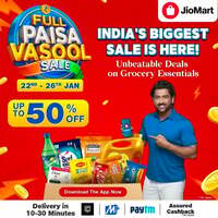 Jiomart Full Paisa Vasool Sale - Upto 50% Off on Groceries, Electronics, Fashion & more