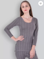 LUX INFERNO Charcoal Melange 3 Quarters Round Neck Long Women Top Thermal