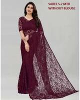Saadhvi Women's Wine Russal Net Printed Saree Without Blouse(5.2 M-RUSAL-WINE, Free Size)