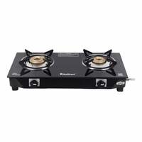 Khaitan 2 Burner Nano Black Toughened Glass | LPG Cooktop I Manual Ignition Stove| Ergonomic Knob | with 1 Year Warranty | Pan India Service | LP Gas Stove | ISI Approved (Black) (2 Burner)