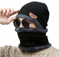 Fitness Mantra® Beanie Cap & Muffler for Men & Women| Beanie Cap| Woolen Topaa| Winter Cap| Head & Neck Warmer| Black Color| 1 Set|