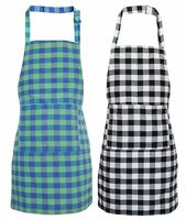 GLUN Waterproof Unisex Kitchen Checkered Design Apron with 2 Front Centre Pocket With Adjustable Neck Strap (Pack Of 2)