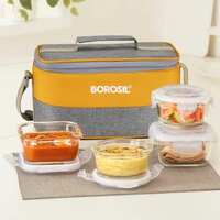 BOROSIL Zest Universal Borosilicate Glass Lunchbox, 4 pc Set (320 ml x 2 + 240 ml x 2) 4 Containers Lunch Box (1120 ml)