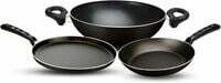 NIRLEP Aspa Happiness Cookware Set 3 pcs,1 Fry Pan,1 Tawa,1 Kadhai 