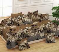 JAMUWAL Printed Designer Glace Cotton Diwan Set with 8 Pcs - 1 Single bedsheet with 5 Cushion Covers and 2 Bolster Cover