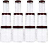 Amazon Brand - Solimo Checkered Airtight Jar Set Of 12, Plastic, Brown
