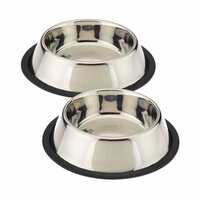 URBANPET Puppies Bowl Anti Skid Round Stainless Steel Dog Bowl|Scratch Proof|Dog Food Bowl|Dog Feeding Bowl|Cat Bowl|Cat Feeding Bowl|Ideal for Puppies and Kittens (200 Ml Each),?12 cm,H_4 cm,W_12 cm