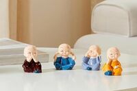 amazon basics Little Cute Maditating Baby Monk for Decoration (Pack of 4, Multi-Coloured)