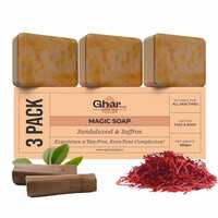 Ghar Soaps Sandalwood & Saffron Magic Soaps For Bath (300 Gms Pack Of 3) | Paraben Free | Chandan & Kesar Bath Soap | Handmade Soaps For Glowing | Skin Brightening Soap For Men & Women