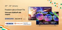 Amazon Freedom Sale on Smart TVs - Extra Upto ₹6,000 off with Coupon + 10% Off on HDFC & BOB Credit Cards
