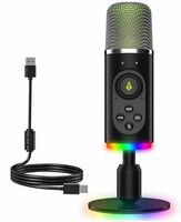 Archer Tech Lab Dryad100 RGB Condenser Gaming Microphone, USB Mic for PC Mac, Podcast, Streaming, Recording| Omnidirectional & Cardioid Pattern, Smart Noise Reduction, 5 Voice Modulation, Quick Mute