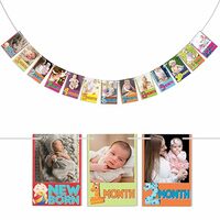 WOBBOX Photo Banner Colourful 1 to 12 Month, Photo Banner for First Birthday, Photo Banner New Born to 12 Months