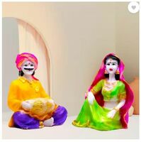 GW Creations Rajasthani Musicians Statue Polyresin Multicolour Marble Finish ( Set of 2 ) Decorative Showpiece - 13 cm  (Polyresin, Multicolor)
