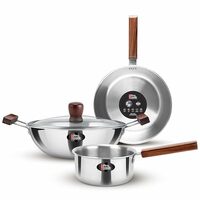 Milton Procook Triply Stainless Steel 4 Pc Cookware Set, Saucepan 16cm, Fry Pan 22cm, Wok/Kadai with Glass Lid 24 cm, Wooden Handle, Induction and Gas Ready, Silver, 3 Years Warranty by Manufacturer