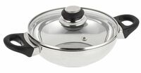 Anjali Fiesta Stainless Steel Kadai with Lid, 1.3 litres, Silver