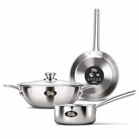 Milton Procook Triply Stainless Steel 4 Pc Cookware Set,Saucepan 16cm,Fry Pan 22cm,Wok/Kadai with Glass Lid 24cm, Stainless Steel Handle, Induction & Gas Ready,Silver,3 Years Warranty by Manufacturer