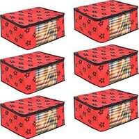  PrettyKrafts Saree Cover Set of 6 Large Flower Prints/Wardrobe Organiser/Clothes Bag_Red 