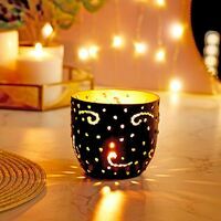 Amazon Brand - Solimo Ornamental Iron Tea Light (Matt Black with Gold) 