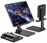 Sounce Foldable Portable Phone Holder Stand, Tabletop Adjustable Cell Phone Stand with Height Adjustable Cradle, Stable and Easy to Use Compatible for All 4-8 inches Smartphones Mount (Black)