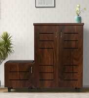 Carson Shoe Rack With Seating In Brown Teak Finish