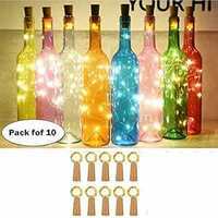 Lexton 20 LED Wine Bottle Cork Lights Copper Wire String Lights (Warm White - Pack of 10) 