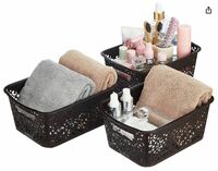 Amazon Brand - Solimo Royal Multipurpose Storage Basket - Small (Set Of 3, Brown), Fabric, Rectangular