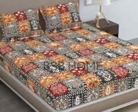 BSB HOME Pure Microfiber Jaipuri Rajasthani Print Bedsheet for Double with 2 Pillow Covers 144tc Breathable Wrinklfree Color - Grey & Red