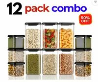 Sloppy Plastic Grocery Container - 1100 ml, 500 ml (Pack of 12, Black)